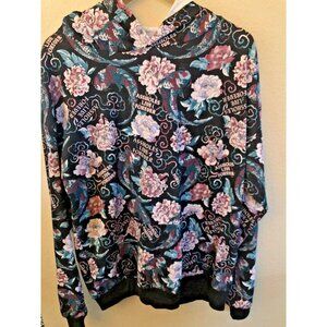 Assholes*s Live Forever Pullover Jacket/Hoodie Blk Pink Floral Pockets Cotton L